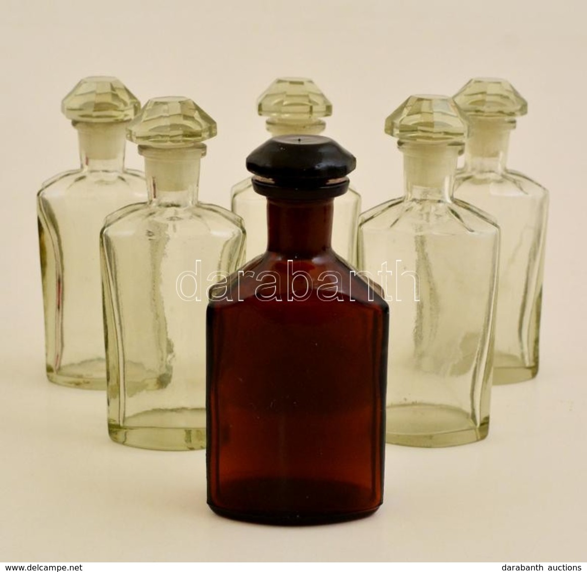 6 Db Gyógyszertári, Gyógyszeres üveg, Csiszolt üvegdugóval 12 Cm - Glas & Kristal