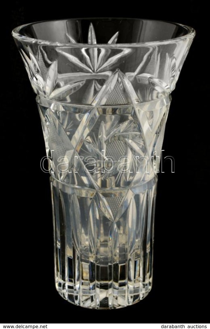 Ólomkristály Váza, Metszett, Kis Karcolásnyomokkal, M: 18,5 Cm - Glas & Kristal