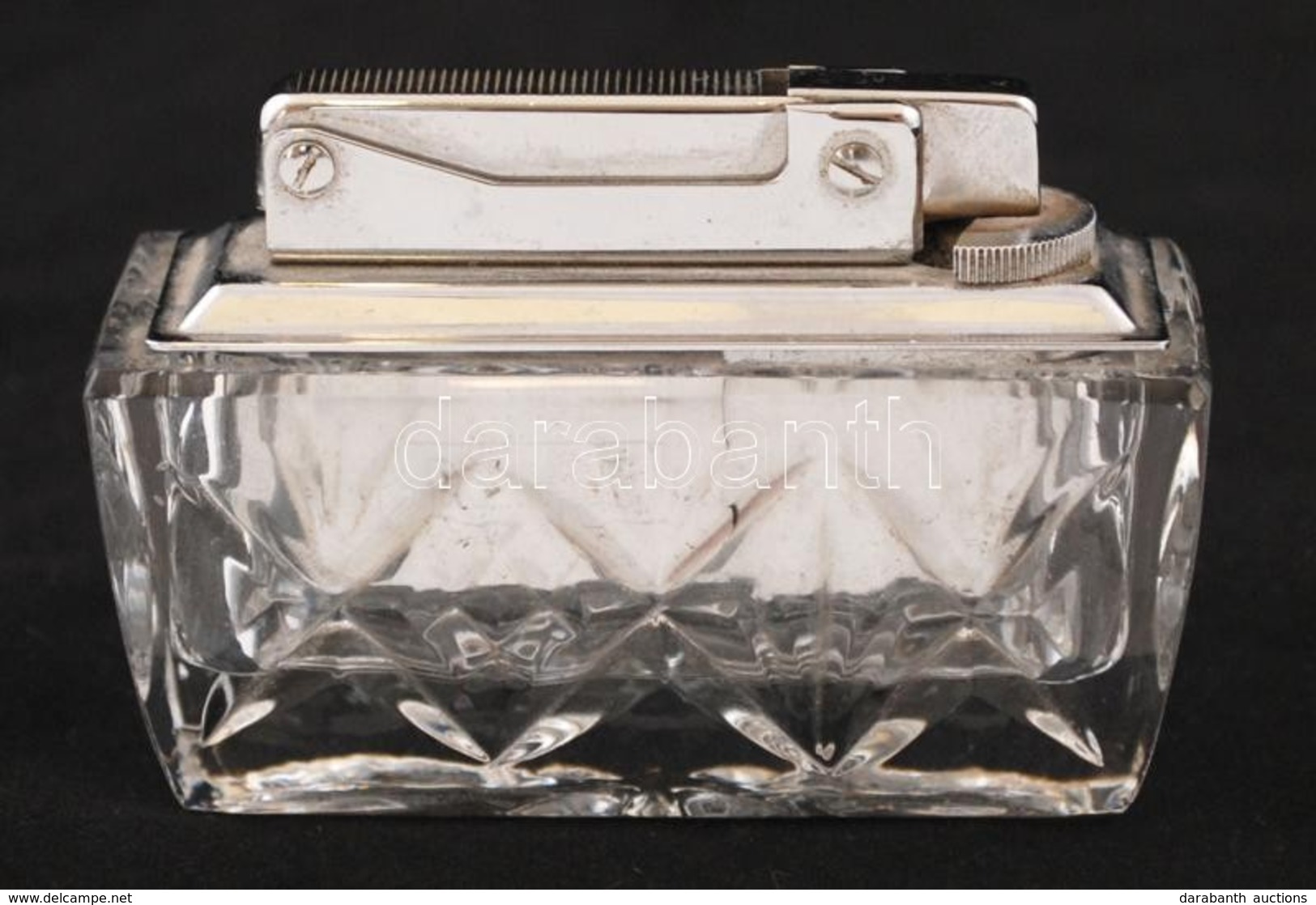 Öntött üveg Asztali öngyújtó, Fém Betéttel, Sérüléssel, 5,5x8x3 Cm - Glas & Kristall