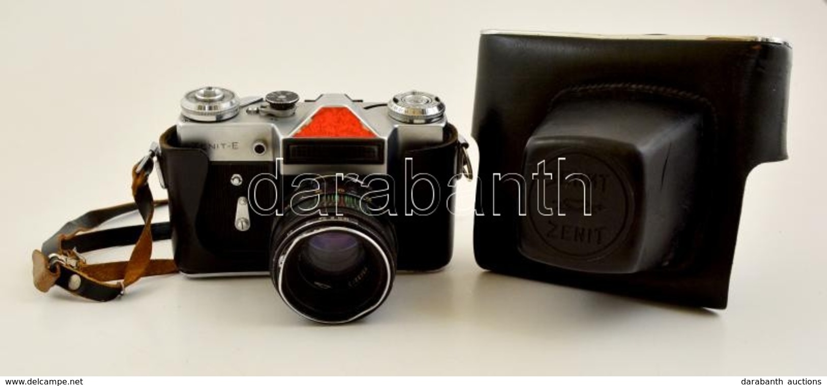Zenit-E Fényképezőgép, Helios-44 2/58 Objektívvel, Eredeti Bőr Tokjában, Tisztításra Szoruló Zárszerkezettel, Objektív S - Fototoestellen