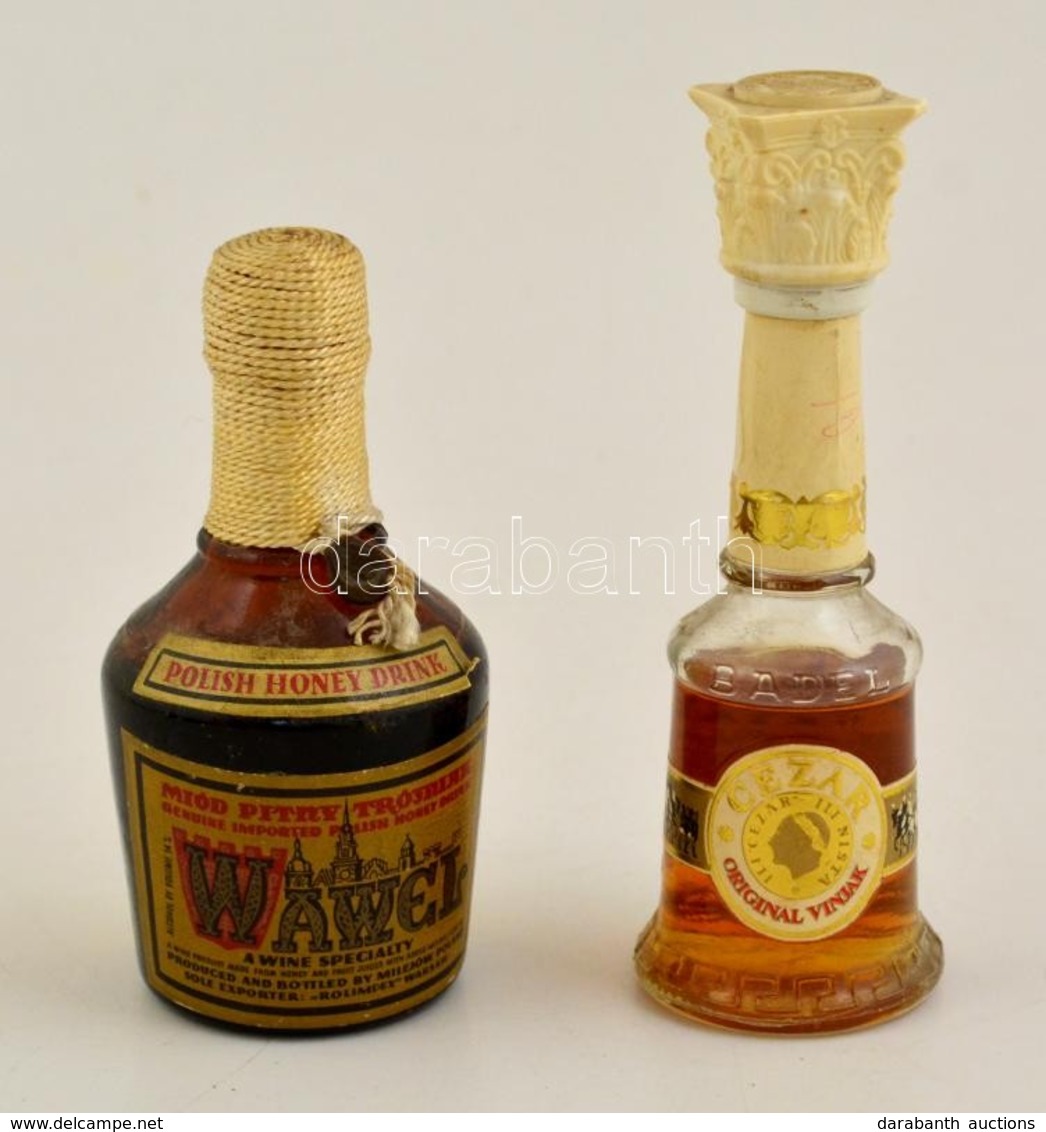 2 Db Kis üveg Alkohol: Horvát Cezar Vinjak (brandy), Lengyel Miód Pitny (mézlikőr) - Sonstige & Ohne Zuordnung