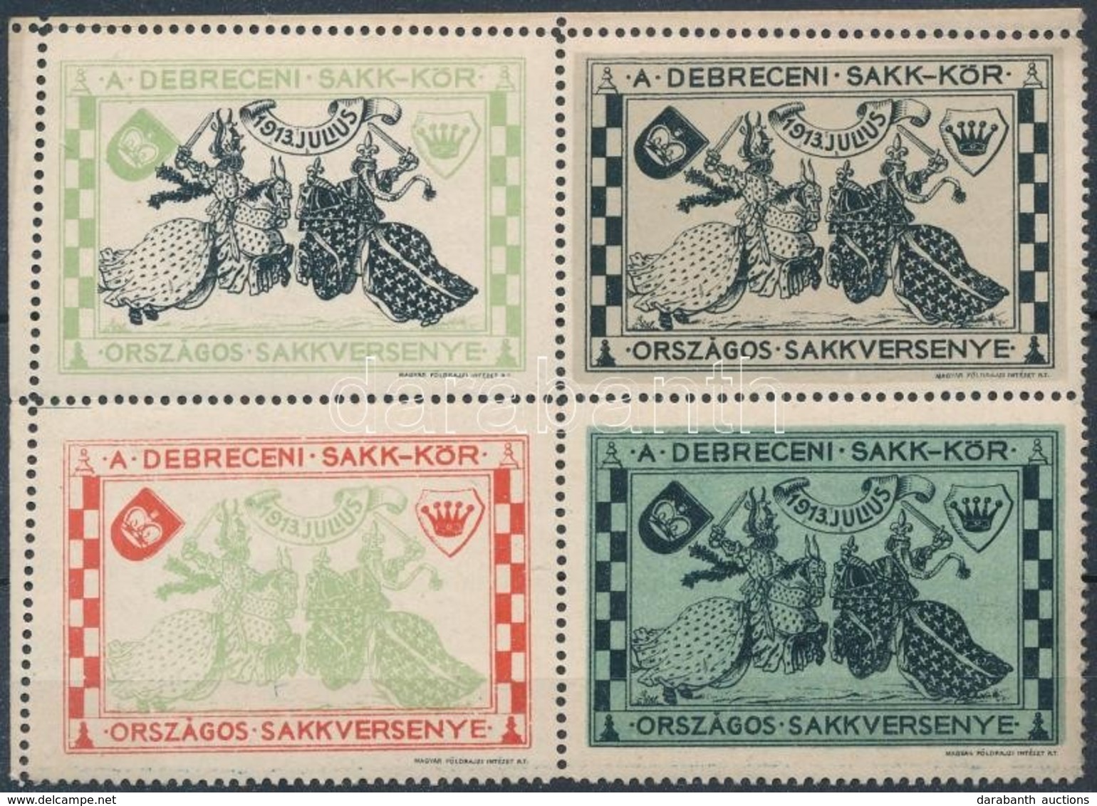 1913 A Debreceni Sakkör Országos Sakkversenyének Levélzárója Négyes Tömbben - Non Classificati