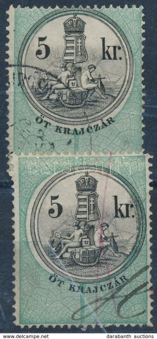 1873 2 X 5kr Okmánybélyeg Forintos Vízjel Papírra Nyomtatva - Ohne Zuordnung