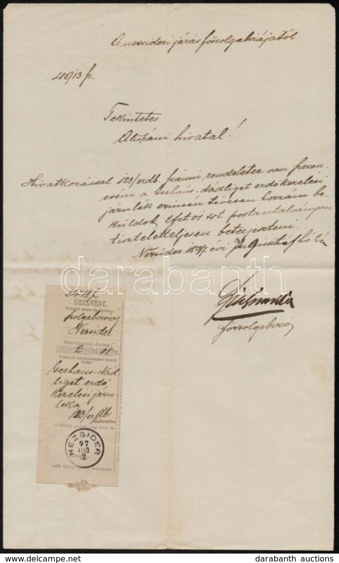 1897 Nezsider, Erdőkezelési Járulék Utalvány Szelvény Okmányon - Zonder Classificatie