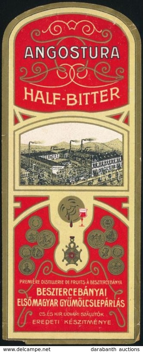 Cca 1910 Angostura Half-Bitter Besztercebányai Első Magyar Gyümölcslepárlás Litho Italcímke, 15,5x6,5 Cm - Reclame