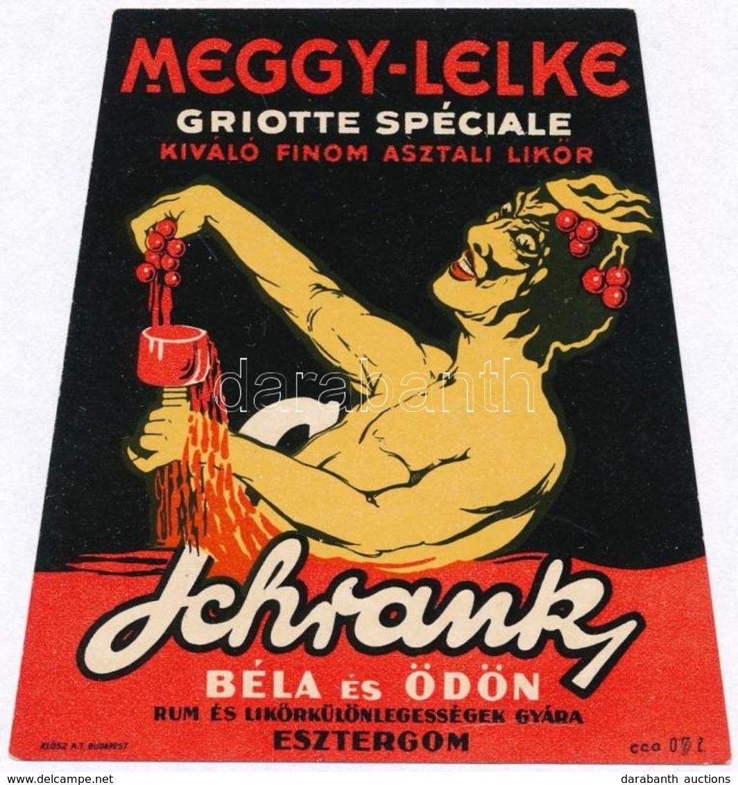Cca 1920-1940 Schrank Béla és Ödön Meggy-Lelke Italcímke, Klösz Rt., Litho, 7x9 Cm. - Werbung