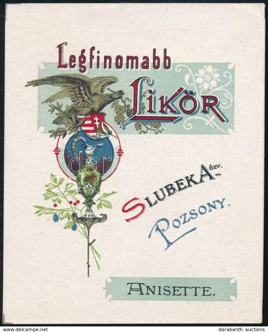 Cca 1910 Slubek A. özv. Pozsony, Legfinomabb Likőr, Italcímke, 9x7,5 Cm - Reclame