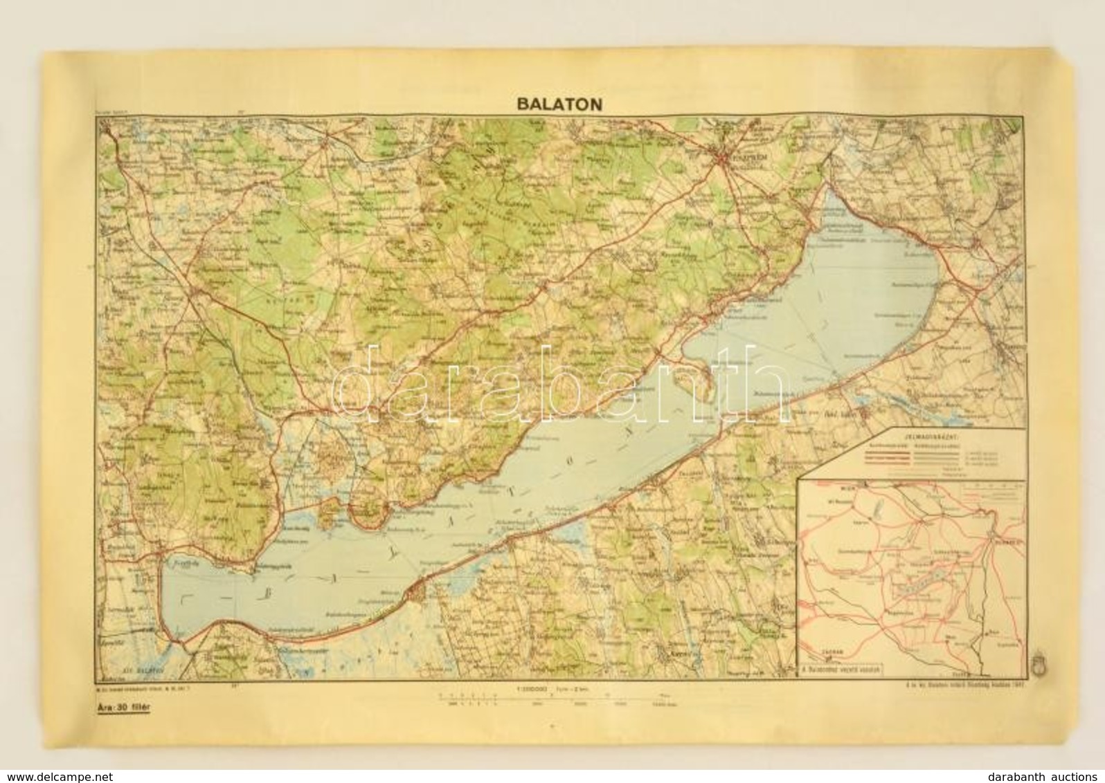 1942 A M. Kir Balatoni Intéző Bizottság által Kiadott Balaton Térkép Magyarázattal. 42x31 Cm - Andere & Zonder Classificatie