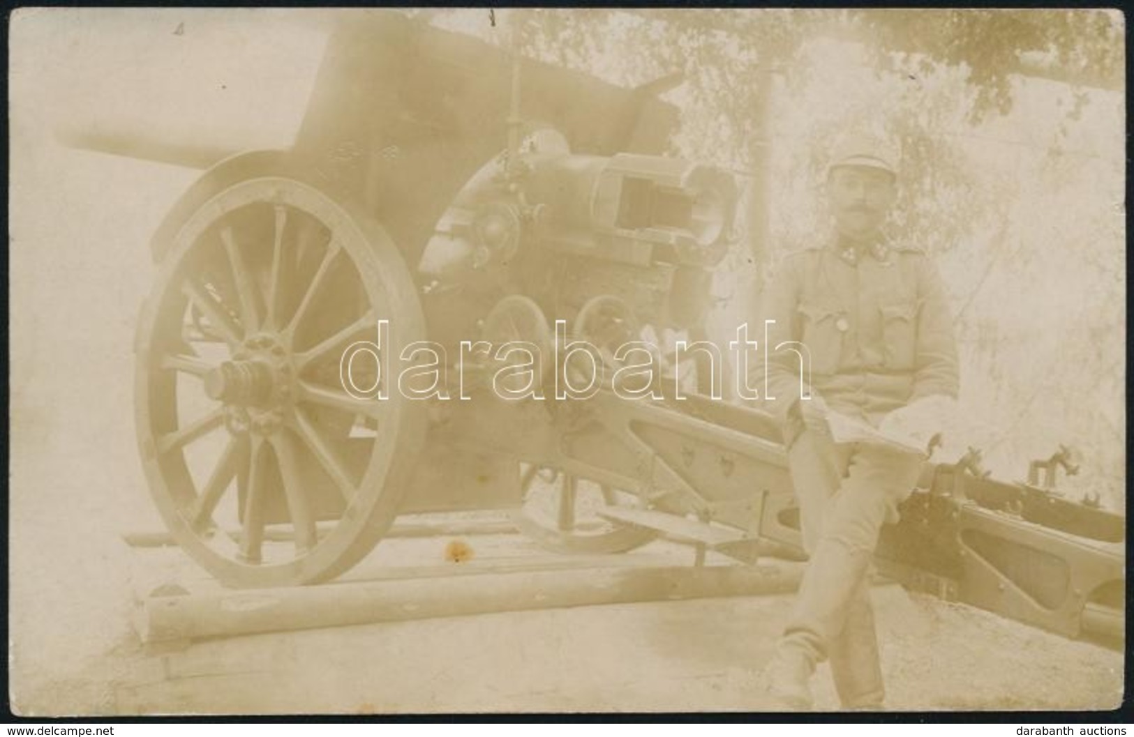 Cca 1915 Fóris Ferenc Tűzmester ágyúval, Fotólap, 9×14 Cm - Sonstige & Ohne Zuordnung