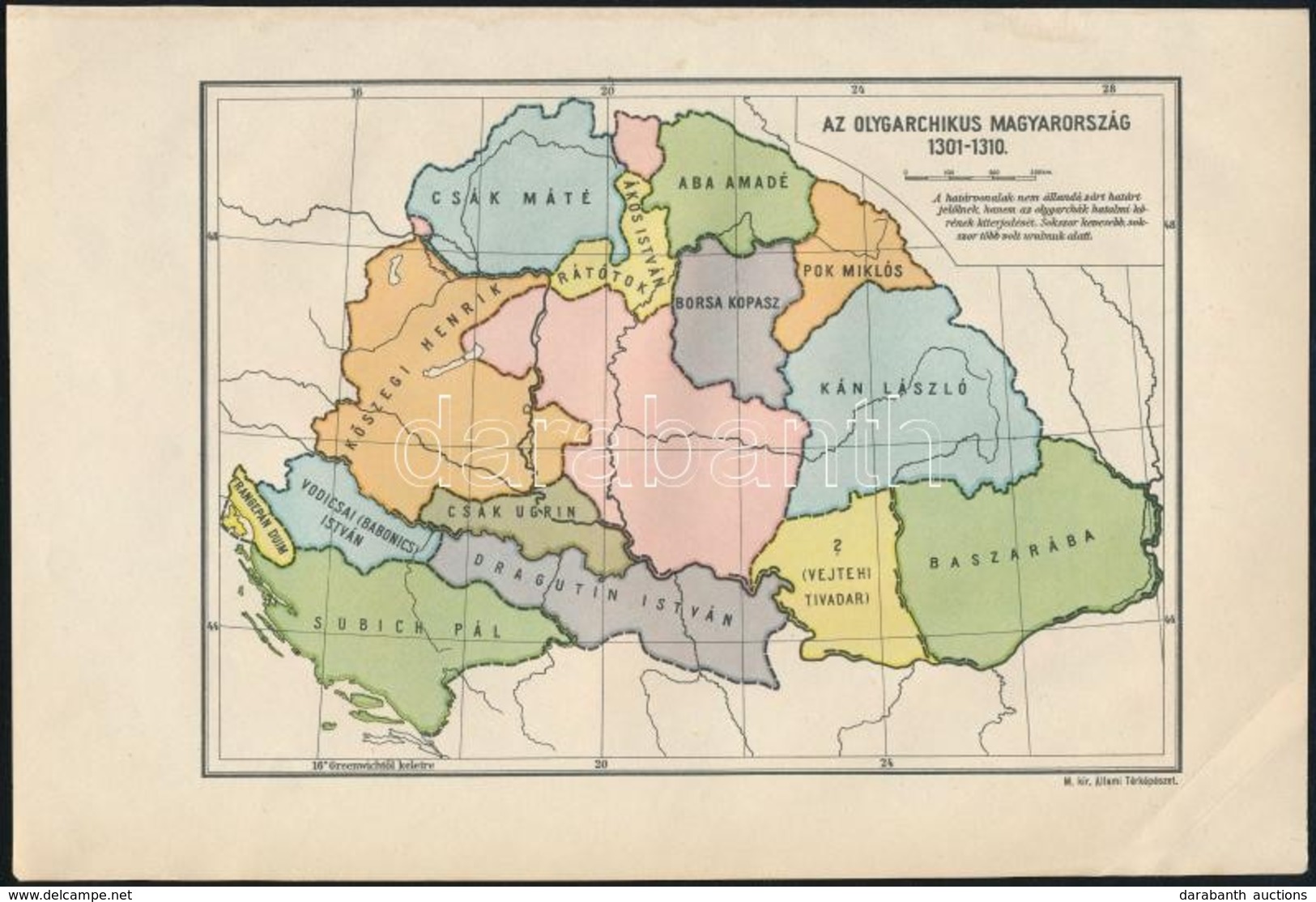 Cca 1930 Az Olygarchikus Magyarország 1301-1310, Kiadja A M. Kir. Állami Térképészet, 16x23,5 Cm - Andere & Zonder Classificatie