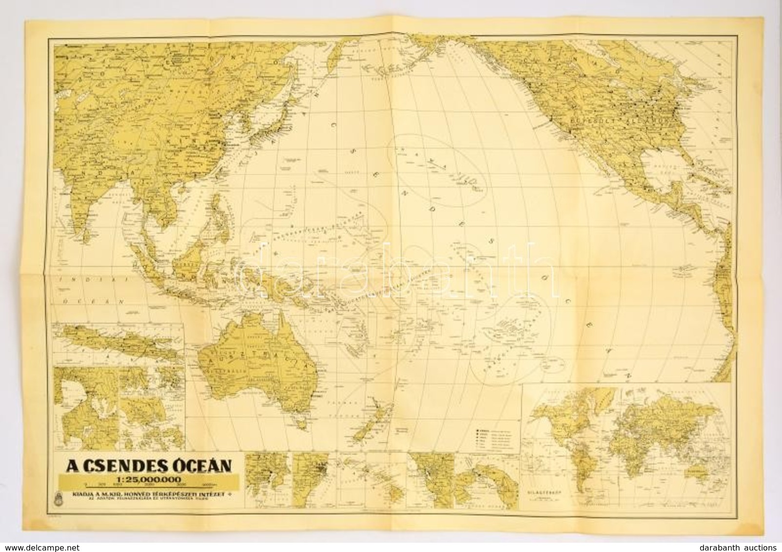 1941 A Csendes-óceán, 1:25000000, M. Kir. Honvéd Térképészeti Intézet, 64×92 Cm - Andere & Zonder Classificatie