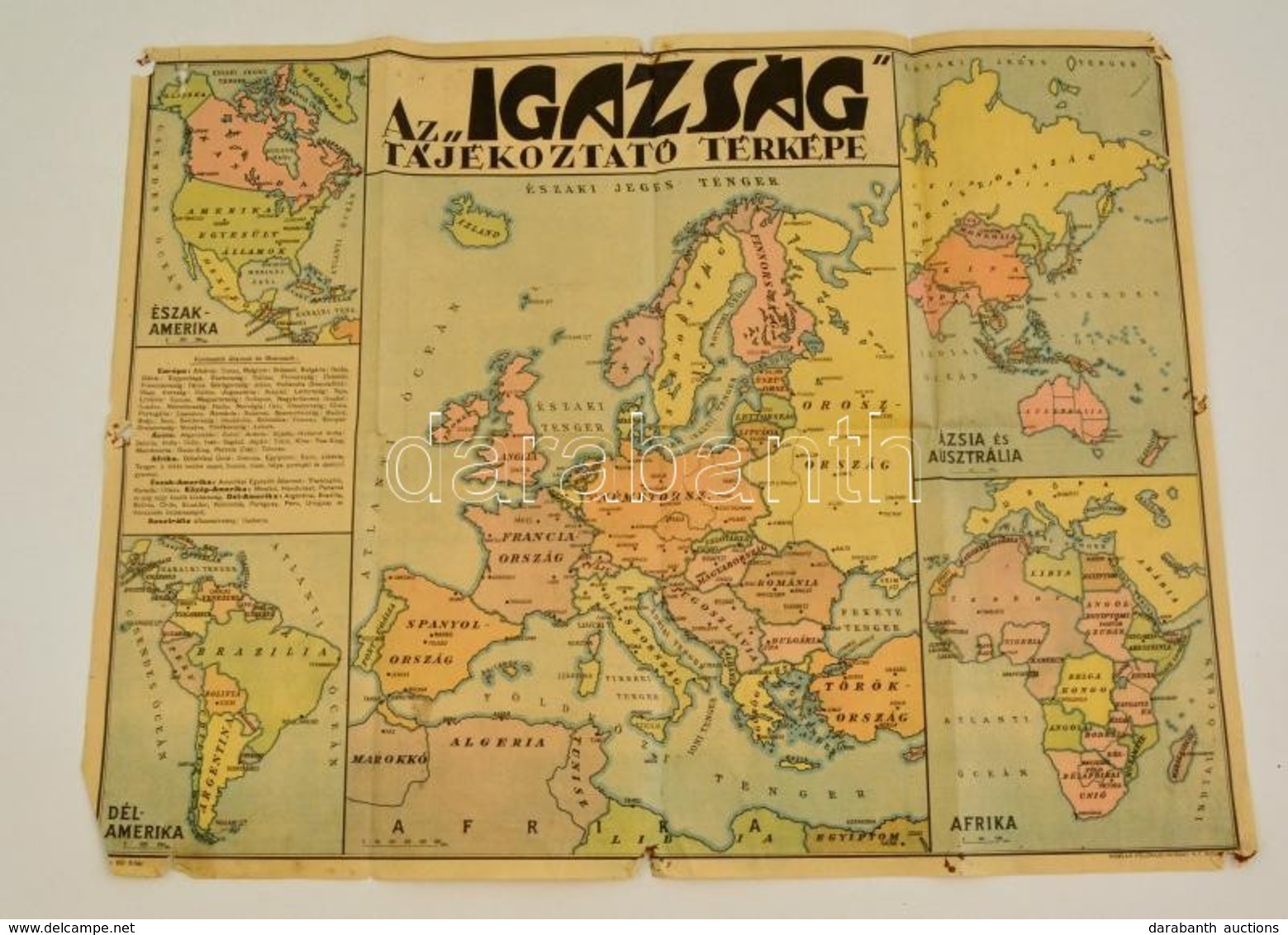 1939 Az 'Igazság' Tájékoztató Térképe, Magyar Földrajzi Intézet Különböző Léptékben, Szélén Szakadások, 47×61,5 Cm - Andere & Zonder Classificatie