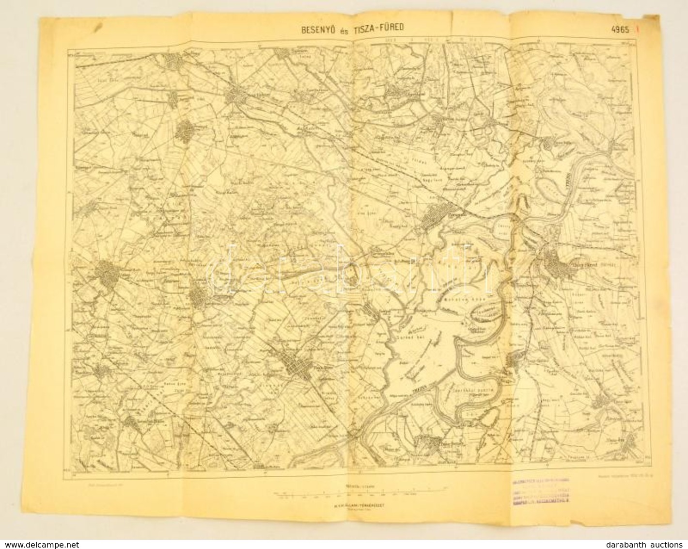 Cca 1903 Besenyő és Tiszafüred Térképe, 1:75000, M. Kir. Állami Térképészet, Hajtott, A Széleken Kis Szakadásokkal, 45,5 - Andere & Zonder Classificatie