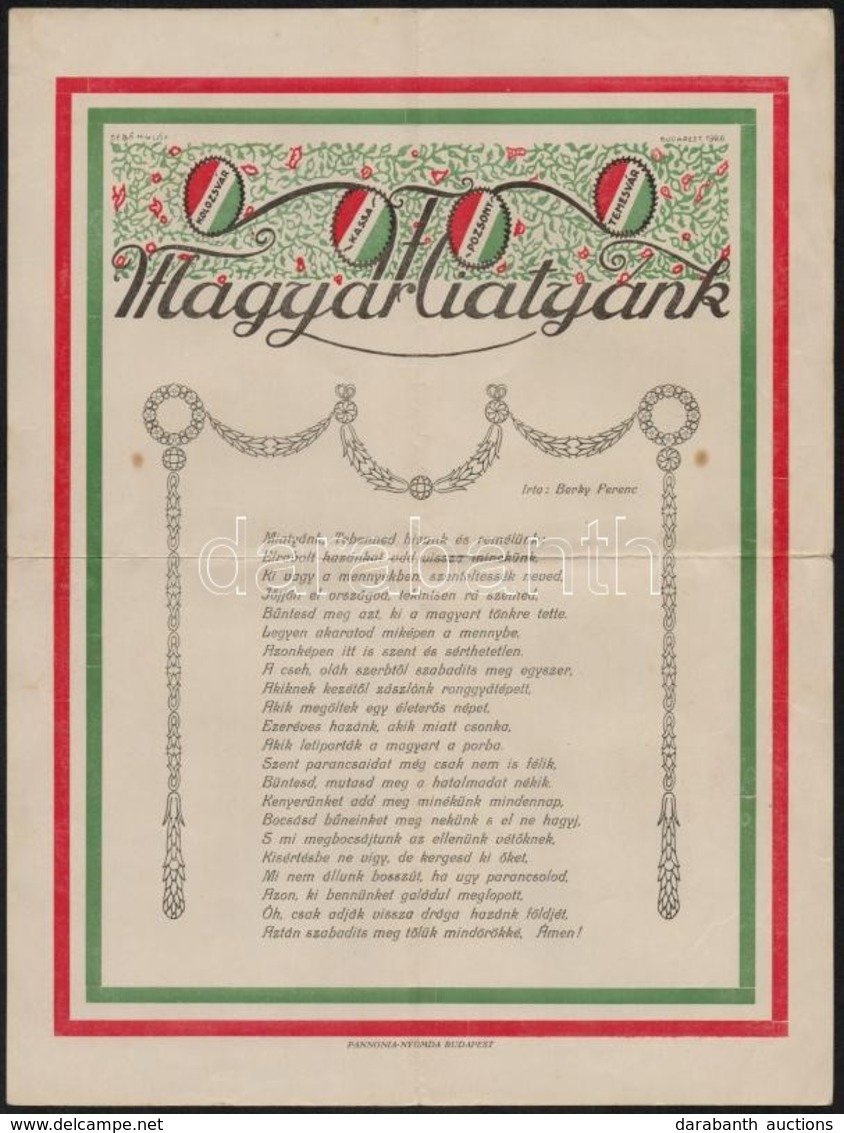 1926 Magyar Miatyánk, Irredenta Nyomtatvány, Hajtott, Szakadással, 30,5×23 Cm - Zonder Classificatie