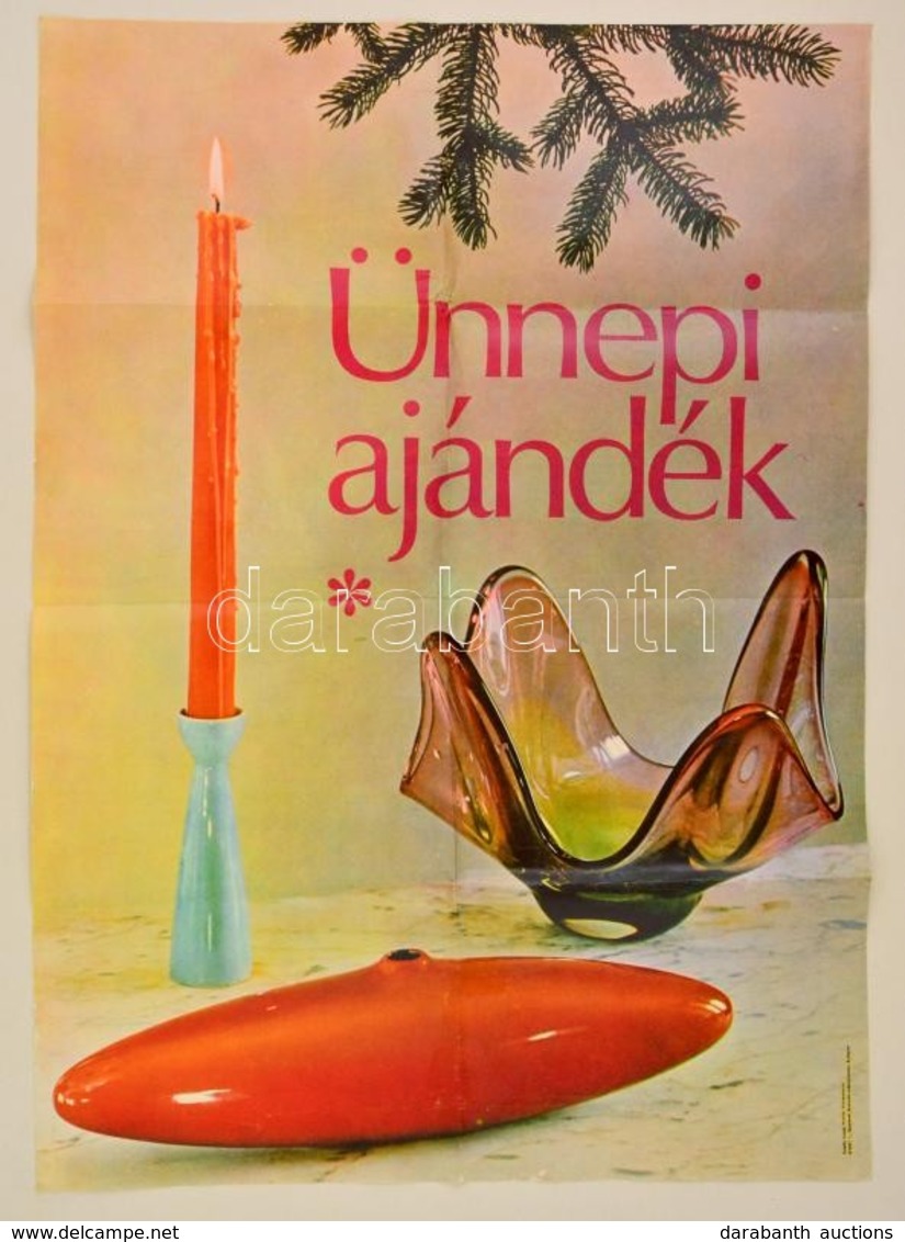 1965 Ünnepi Ajándék, üvegtárgyak, Reklám Plakát, Hajtott, 78x56 Cm - Altri & Non Classificati