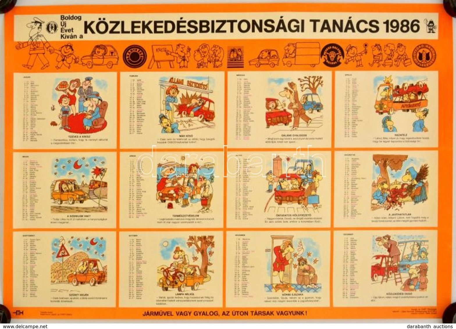 1982,1986 Közlekedésbiztonsági Tanács Karikatúrás Naptára, 2 Db Plakát, 47x66 Cm - Altri & Non Classificati