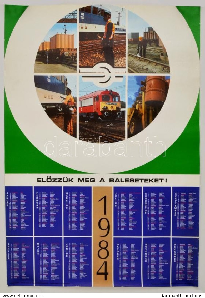 1984 'Előzzük Meg A Baleseteket', Vasúti Baleset-megelőzési Plakát és Naptár, Bp., MÁV-Vasutasok Szakszervezete,(Népszav - Altri & Non Classificati