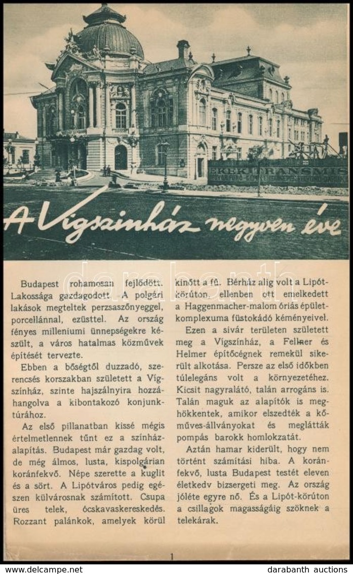 [Hunyady Sándor]: A Vígszínház Negyven éve. [Bp., 1936,Athenaeum-ny.], 68 P. Átkötött Papírkötésben. - Zonder Classificatie