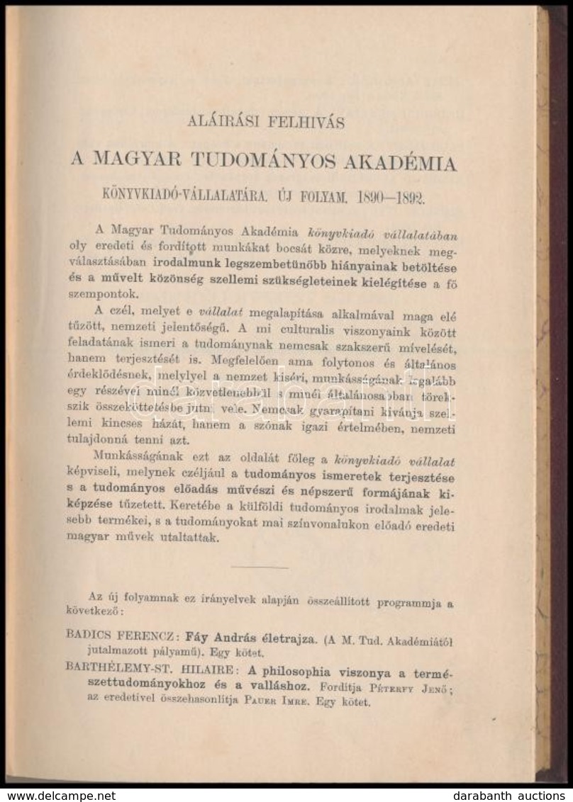 Barthélemy-Saint Hilaire: A Philosophia Viszonya A Természettudományokhoz és A Valláshoz. Fordította: Péterfy Jenő. Bp., - Zonder Classificatie