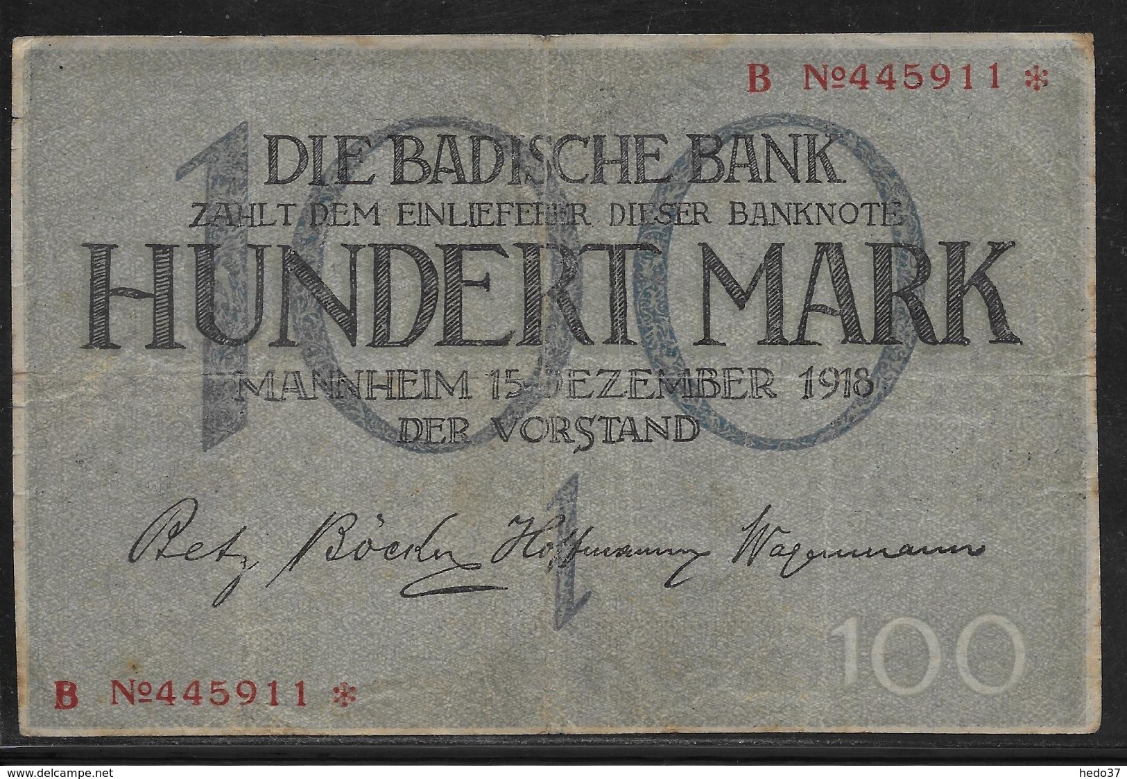 Bade - 100 Mark - 15-12-1918 - Pick N° S907 - TB - [ 1] …-1871 : Stati Tedeschi