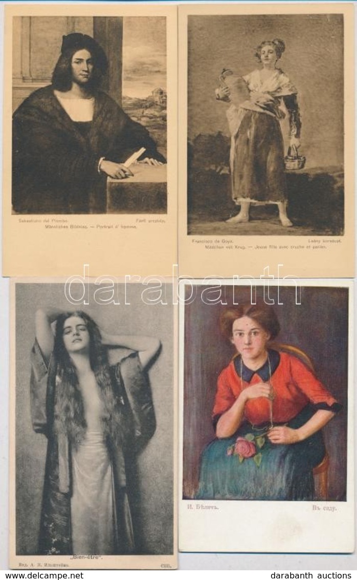 ** 6 Db Régi Művészlap, Közte Orosz Is / 6 Pre-1945 Art Postcards, Among Them Russian Ones, Goya, Piombo, Juszkó - Ohne Zuordnung