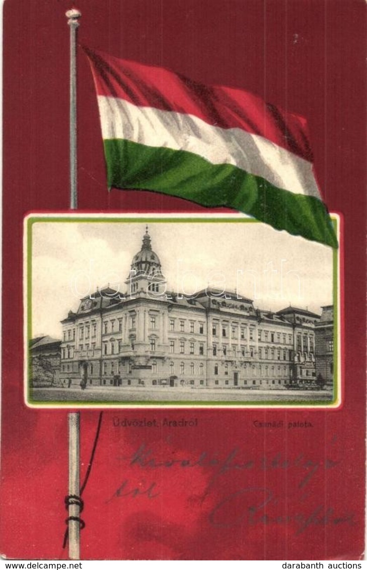 T2/T3 1902 Arad, Csanádi Palota, Magyar Nemzeti Zászló Díszítéssel / Palace, Hungarian National Flag Litho (EK) - Zonder Classificatie