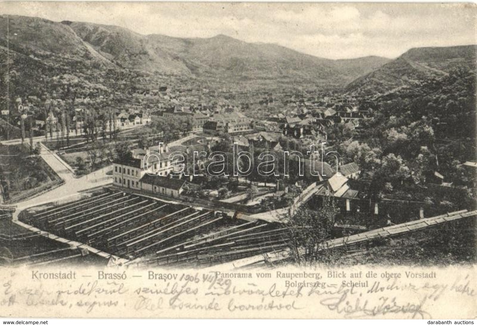 T2 1906 Brassó, Kronstadt, Brasov; Panorama Von Raupenberg. Blick Auf Die Obere Vorstadt / Bolgárszeg Látképe A Hernyó-h - Zonder Classificatie