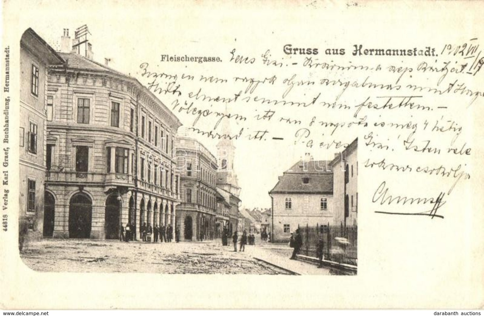 T2 1902 Nagyszeben, Hermannstadt, Sibiu; Mészáros Utca, Kiadja Karl Graef / Fleischergasse / Street View - Zonder Classificatie