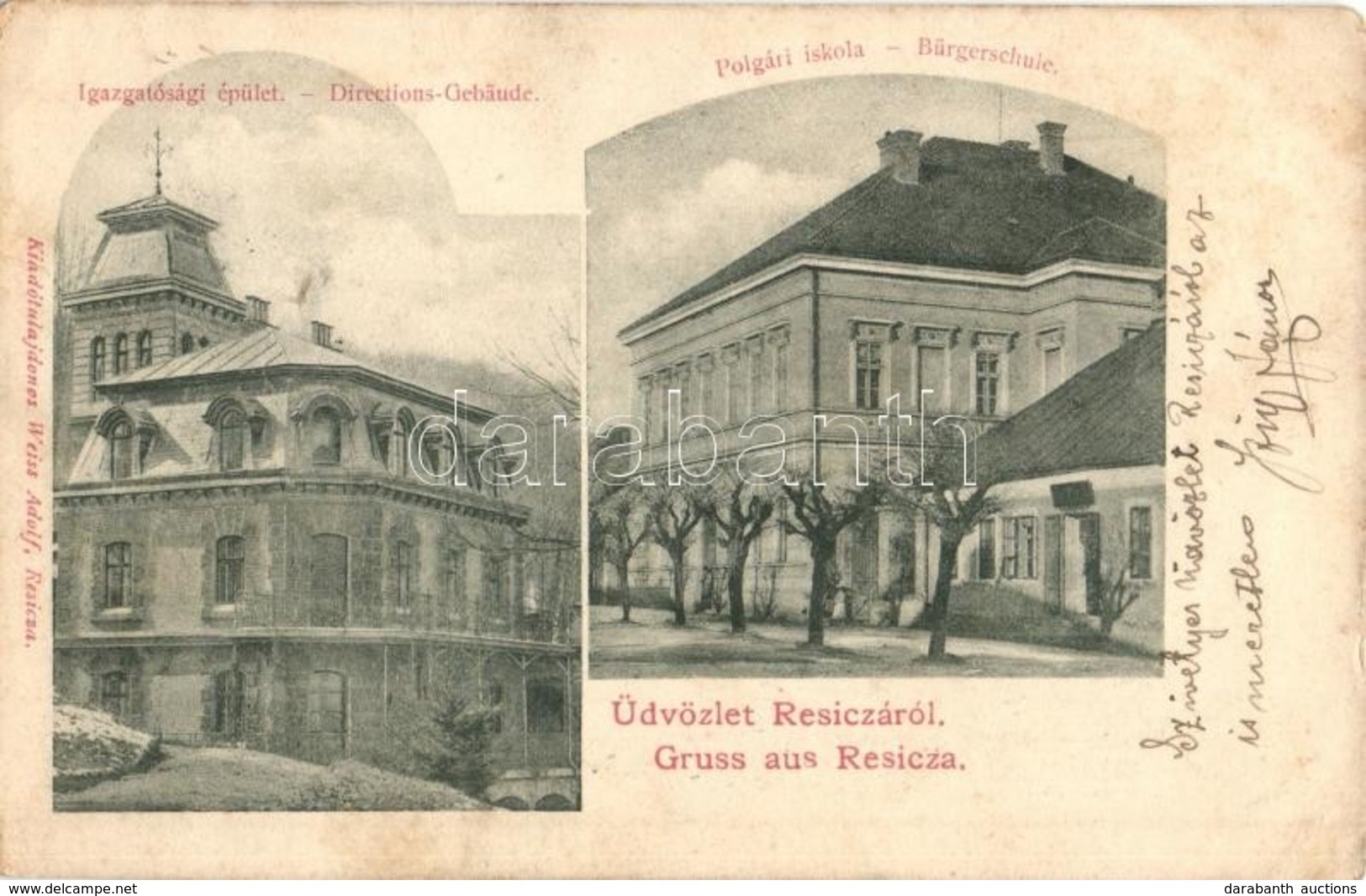 * T3 1906 Resicabánya, Resita; Igazgatósági épület, Polgári Iskola. Kiadja Weiss Adolf / Directions-Gebäude, Bürgerschul - Zonder Classificatie