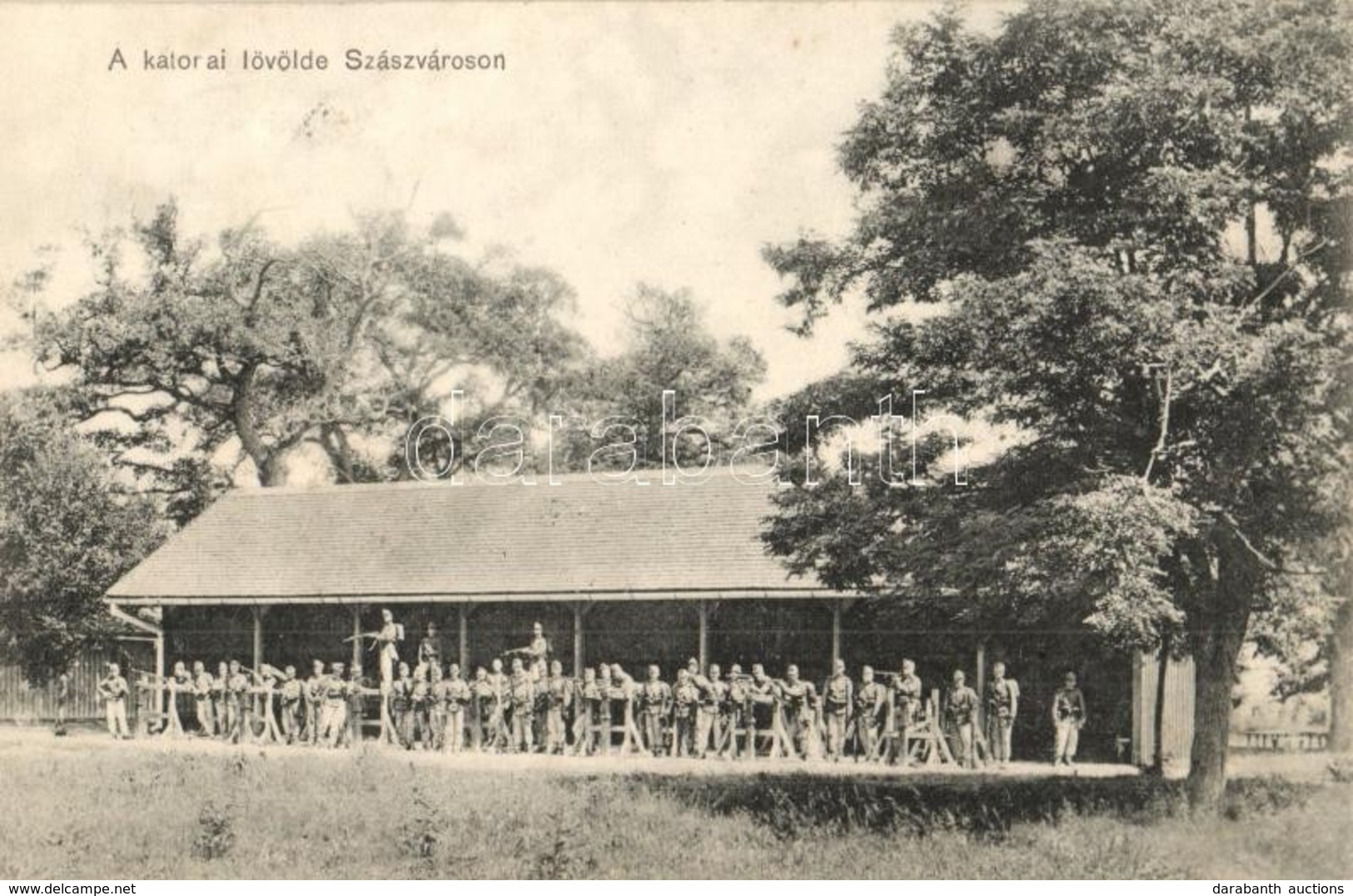 T2 Szászváros, Broos, Orastie; Katonai Lövölde, Katonák Csoportképe. Adler Fényirda / Military Shooting Hall, Soldiers - Zonder Classificatie