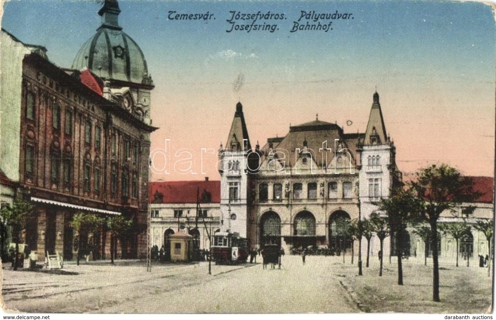 T2/T3 1914 Temesvár, Timisoara; Józsefváros, Vasútállomás, Villamos / Josefsring Bahnhof / Iosefin, Railway Station, Tra - Zonder Classificatie