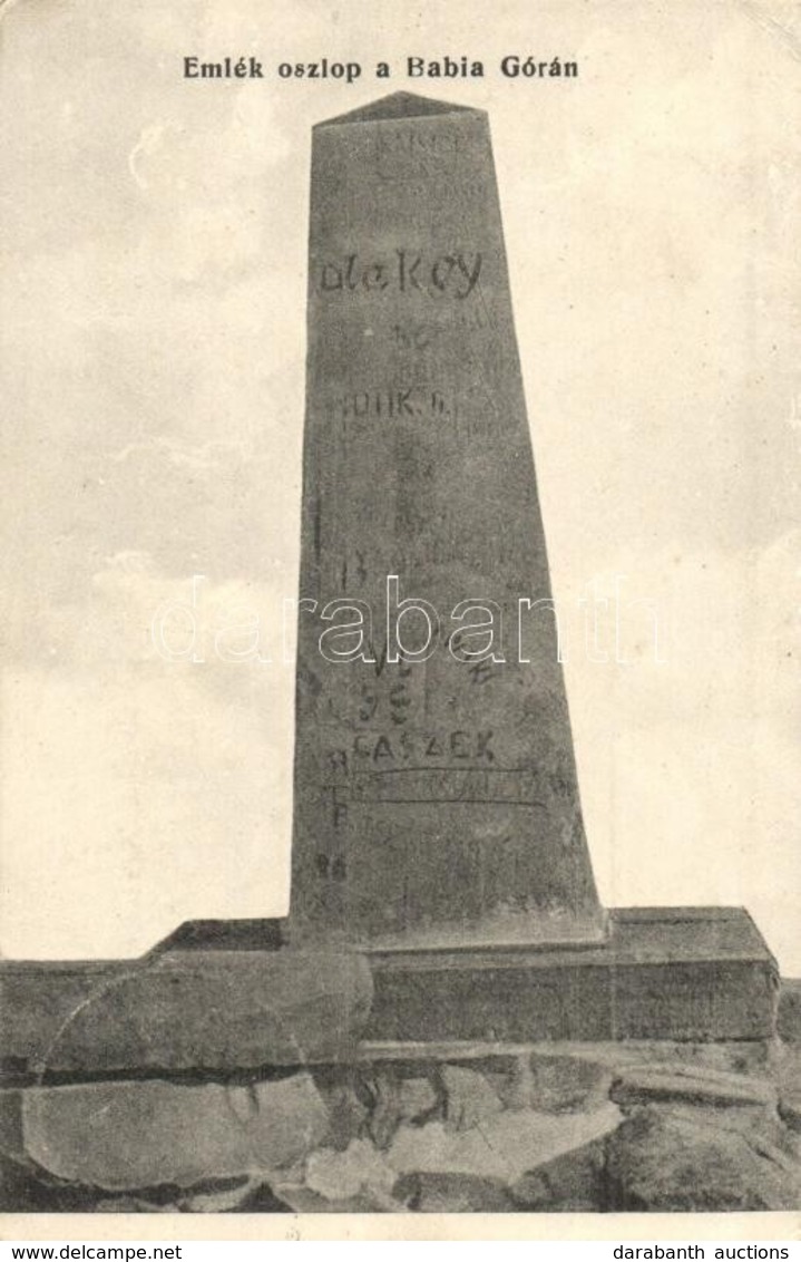 * T2/T3 Babia Gura, Babia Góra, Babia Hora; Emlékoszlop. Kisfalusi J. Felvétele / Monument, Obelisk (EK) - Zonder Classificatie