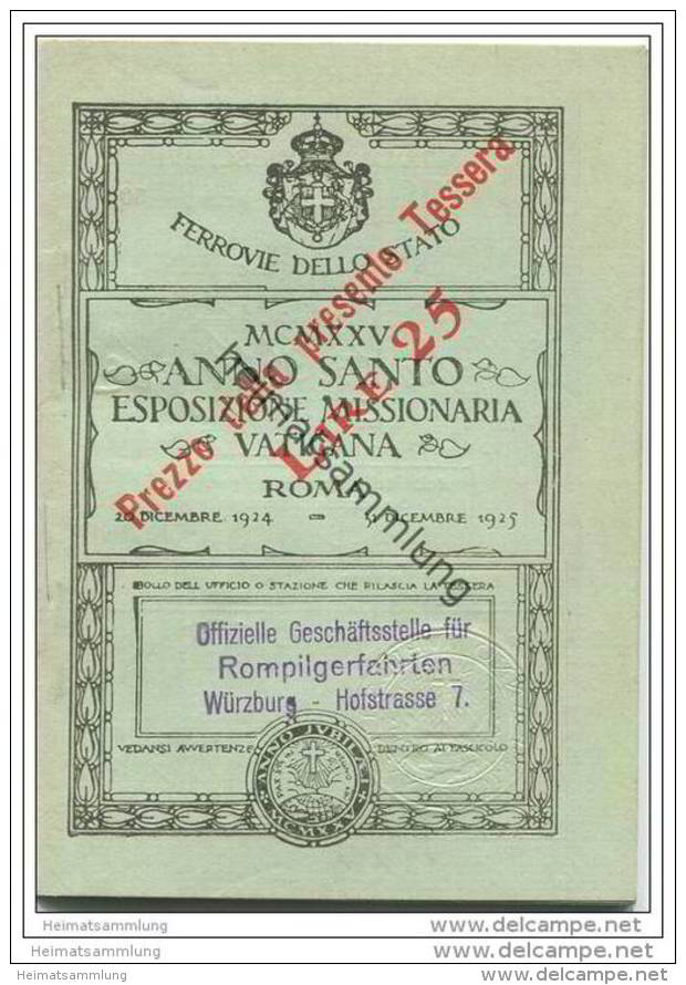 Persönliches Fahrscheinheft 1925 - Reisen Zwischen Rom Valle Di Pompei Assisi Und Loreto - Europa