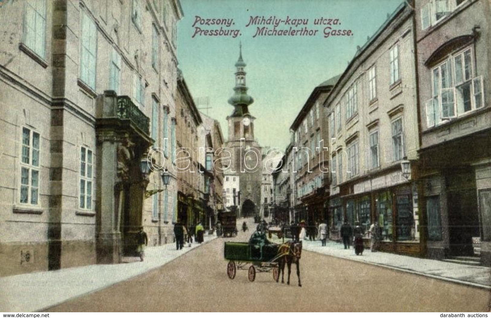 T2/T3 Pozsony, Pressburg, Bratislava; Mihály Kapu Utca, üzletek / Michaelertor Gasse / Street View, Shops (EK) - Zonder Classificatie