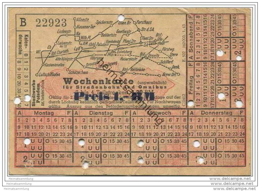 Fahrschein - Fahrkarte - Stadtwerke Potsdam - Abt. Verkehrsbetriebe - Wochenkarte Für Strassenbahn Und Omnibus - Europe