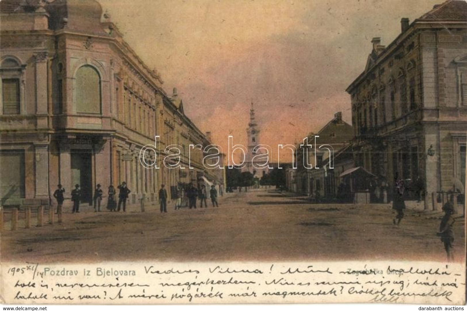 T2 1905 Belovár, Bjelovar; Utcakép, Templom, Dragoner üzlete / Street View With Church And Shop - Zonder Classificatie