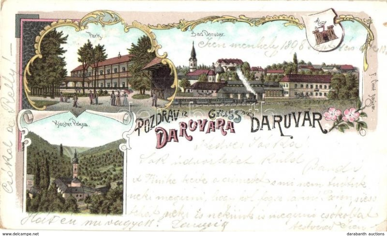 * T2/T3 1898 Daruvár, Daruvar; Fürdő, Park, Pakra Templom / Park, Spa, Church. Art Nouveau, Floral (Rb) - Zonder Classificatie