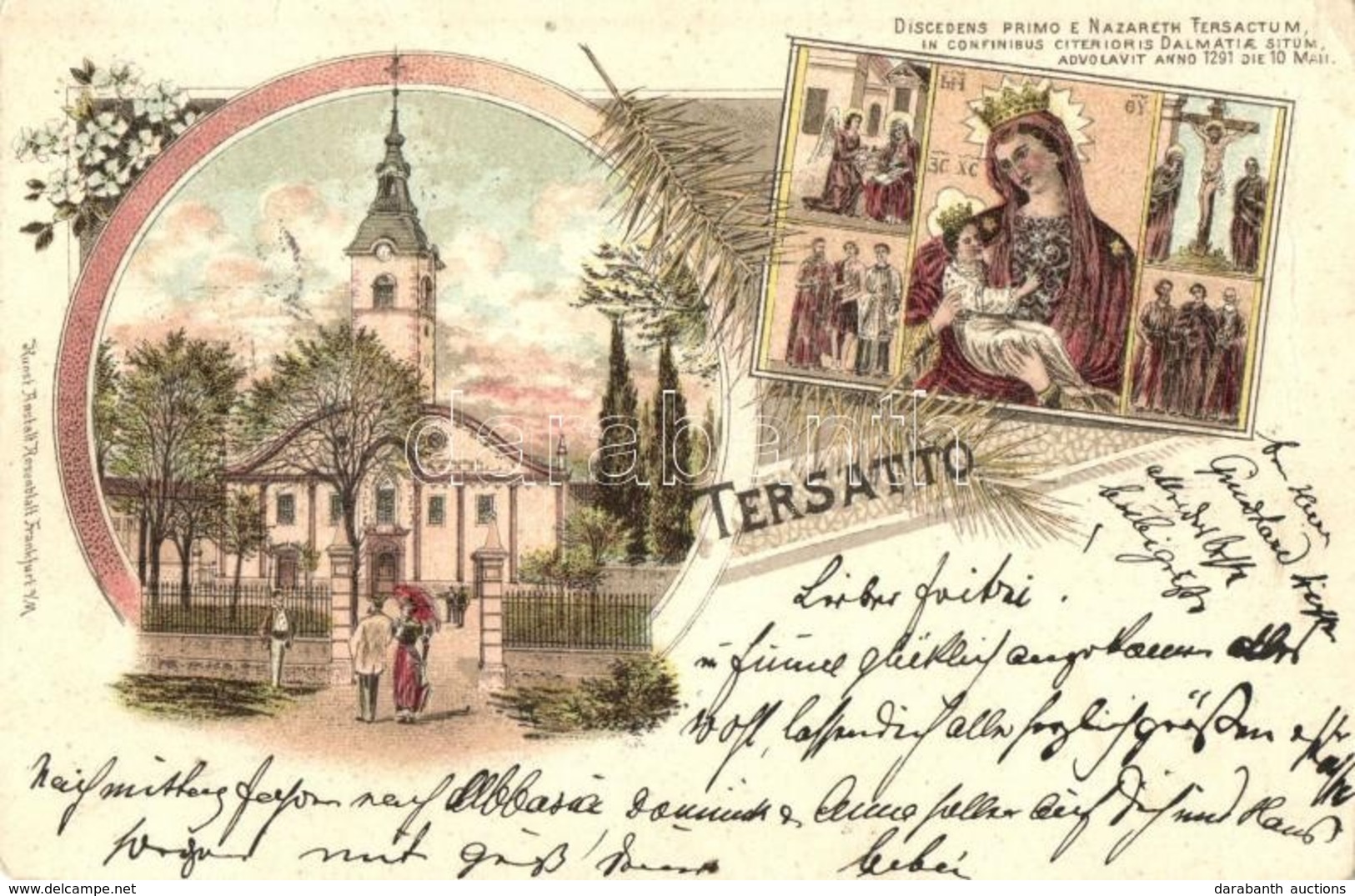 T2/T3 1898 Fiume, Trsat, Tersatto; Kegytemplom / Church, Floral, Litho (EK) - Non Classificati