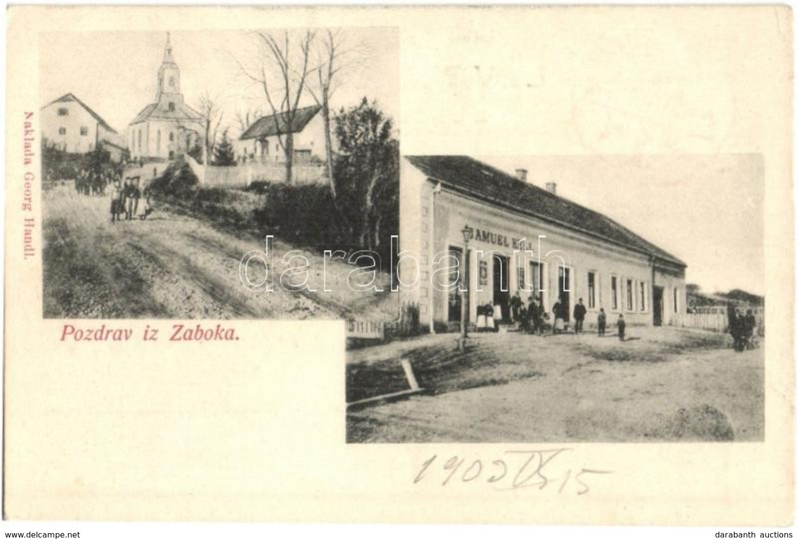 * T2/T3 1903 Zabok, Fő Utca, Templom, Samuel Kell üzlete. Kiadja Georg Handl / Main Street, Church, Shop (Rb) - Zonder Classificatie