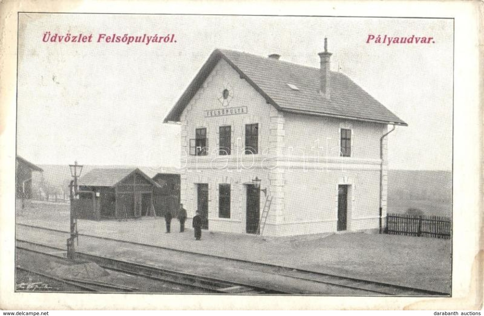 T3 1911 Felsőpulya, Oberpullendorf; Vasútállomás, Pályaudvar, Létra, Vasutasok / Railway Station, Ladder, Railwaymen (ki - Zonder Classificatie