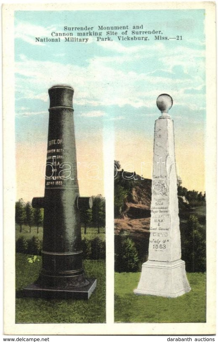 ** T2 Vicksburg, Mississippi; Surrender Monument And Cannon Marking Site Of Surrender In The National Military Park. E.  - Non Classificati