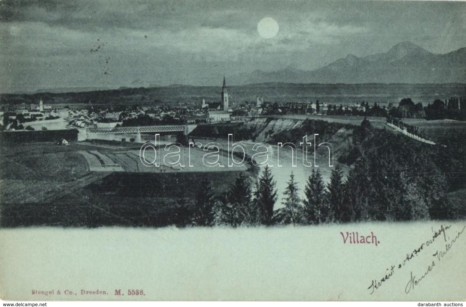 T2/T3 1901 Villach, General View At Night, Bridge, Church (apró Szakadás / Tiny Tear) - Zonder Classificatie