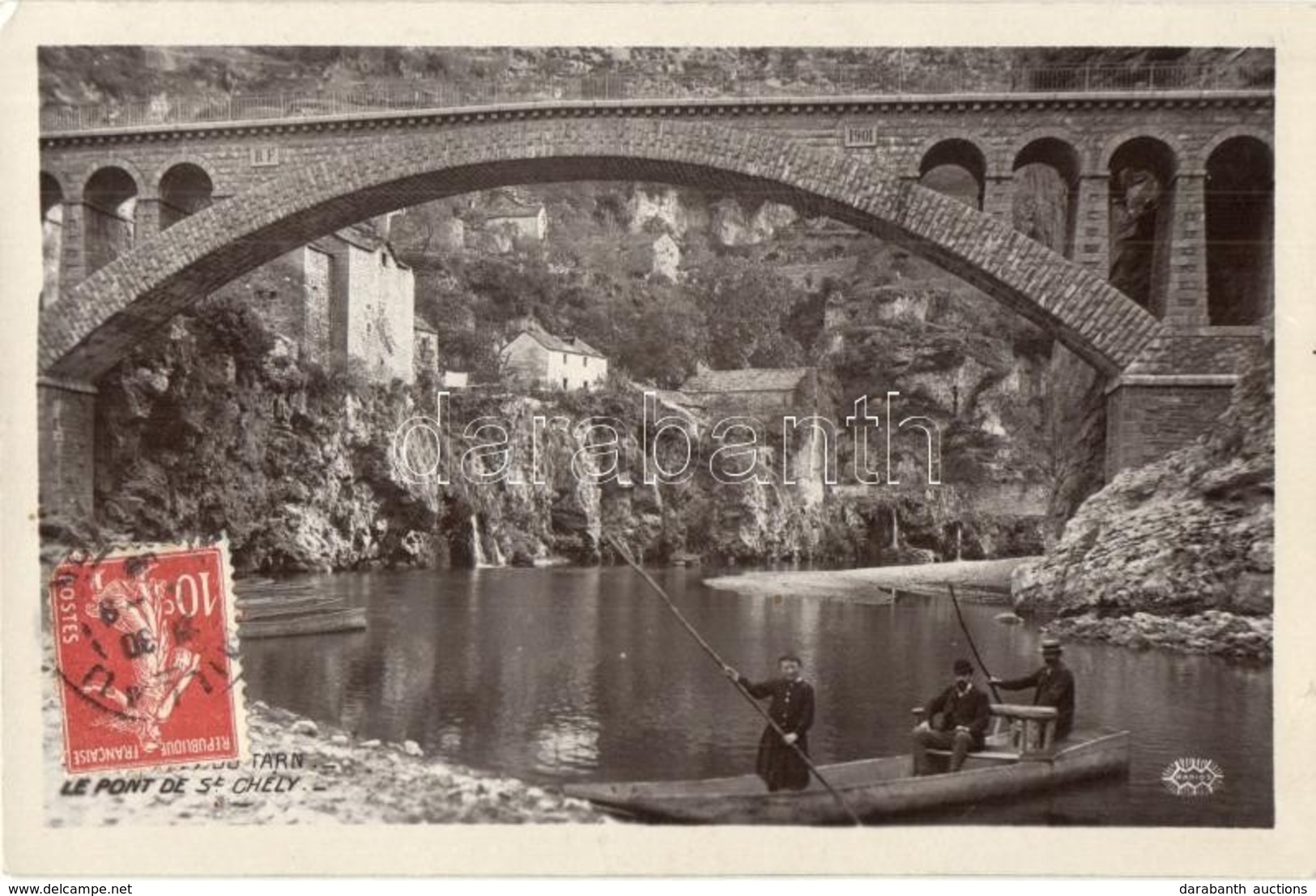 T2/T3 Le Pont De Saint-Chély-du-Tarn / Bridge, Boat, Houses. TCV Card (tiny Tear) - Unclassified