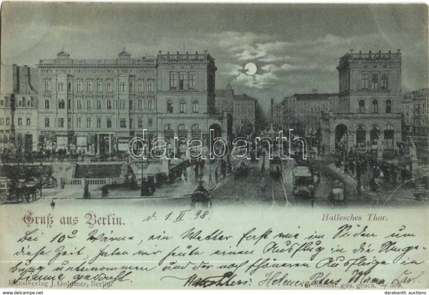 T2/T3 1898 Berlin, Hallesches Tor / City Gate, Horse-drawn Tram, Carriages, Beer Hall, Shops (EK) - Zonder Classificatie