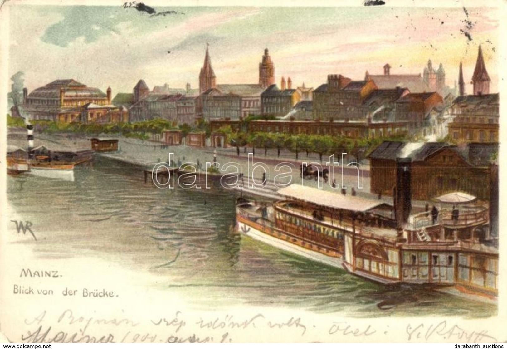 T2/T3 1900 Mainz, Blick Von Der Brücke. Litho S: W.R. - Zonder Classificatie