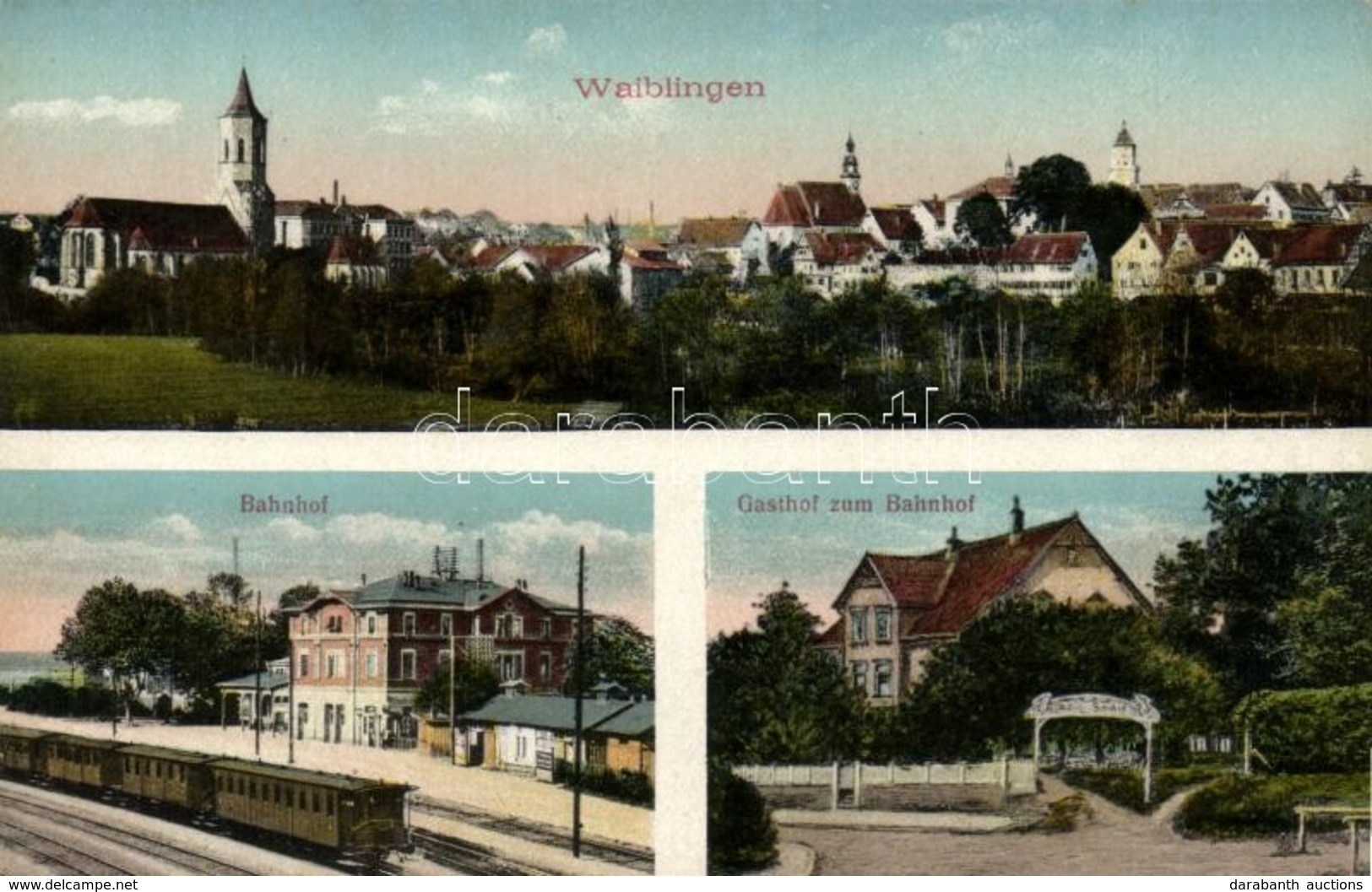 * T2 Waiblingen, Bahnhof, Gasthof Zum Bahnhof / Railway Station, Guest House, Wagons - Zonder Classificatie