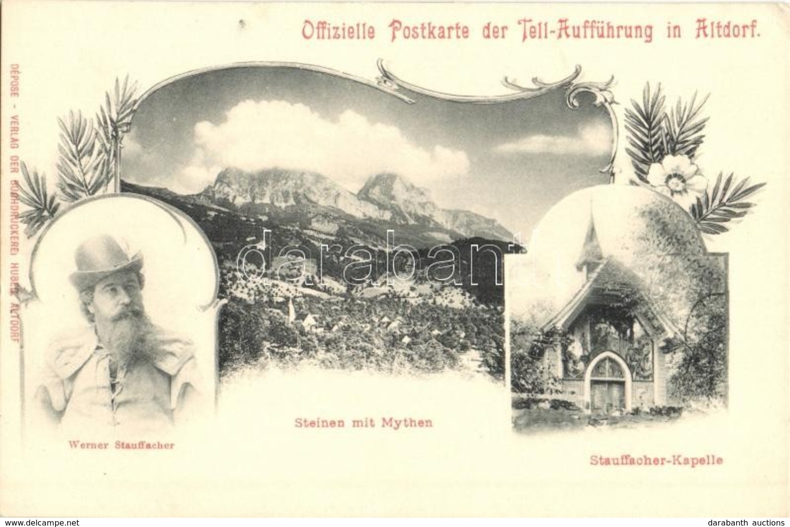 * T2/T3 Altdorf, Steinen Mit Mythen, Stauffacher Kapelle, Werner Stauffacher / Mountain, Chapel, Floral, Art Nouveau Lit - Zonder Classificatie