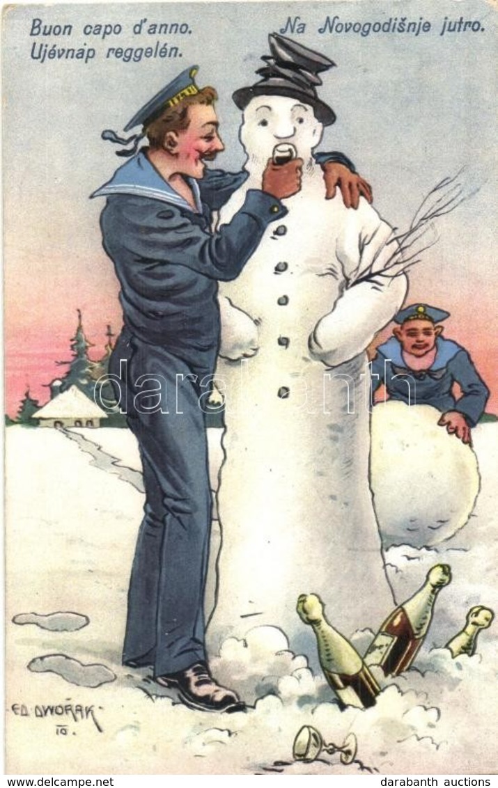 T2 Újévnap Reggelén / Buon Capo D'anno / Na Novogodisnke Jutro / K.u.K. Kriegsmarine Mariner Art Postcard, Humor. G. Fan - Ohne Zuordnung