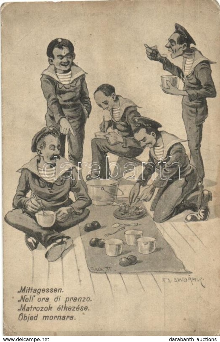 T3 Matrózok étkezése / Objed Mornara / Nell'ora Di Pranzo / K.u.K. Kriegsmarine Mariner Humour Art Postcard. C. Fano 191 - Zonder Classificatie