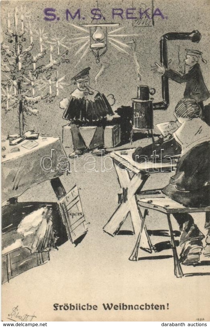 T2 'Fröhliche Weihnachten!' / K.u.K. Kriegsmarine Mariner Humorous Art Postcard.C. Fano Pola 1909-10. Artist Signed - Zonder Classificatie